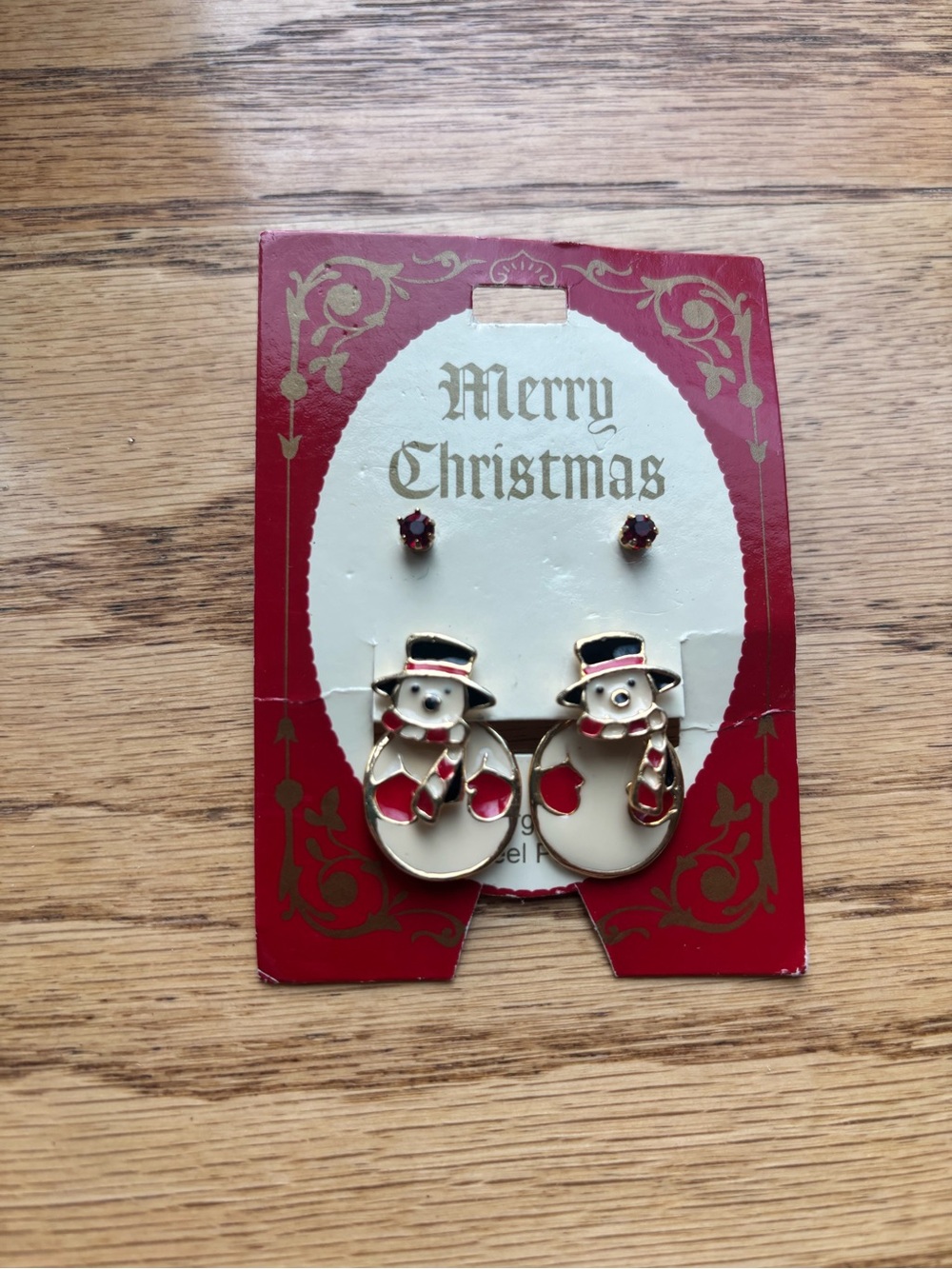 Vintage Snowman Earrings - White & Red Holiday Dangles